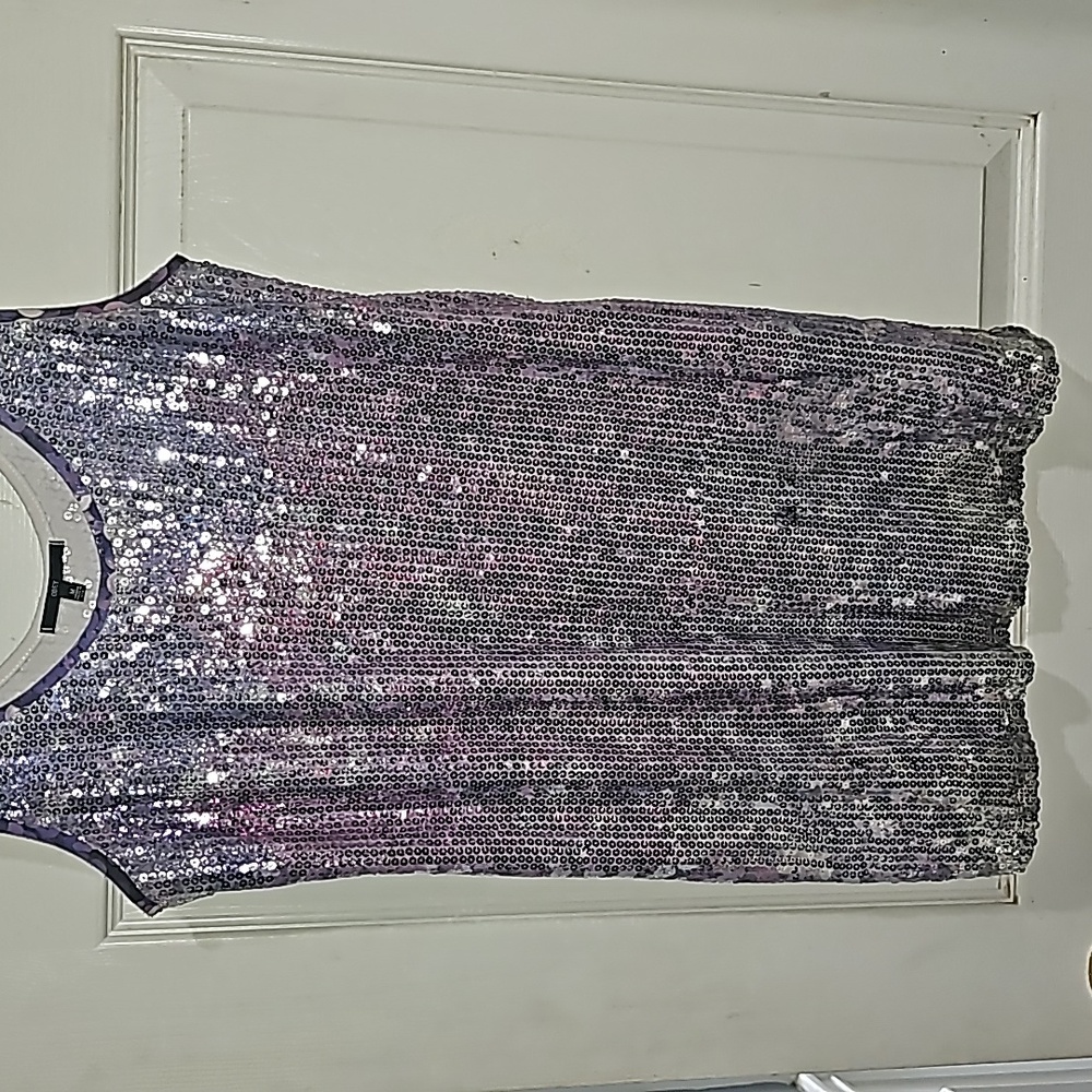 SEQUINS purple & silver cheetah TANKTOP front and back over the top shine!